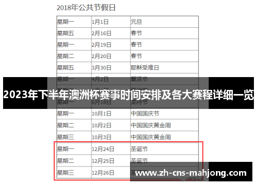 2023年下半年澳洲杯赛事时间安排及各大赛程详细一览 2023年下半年澳洲杯赛事时间安排及各大赛程详细一览